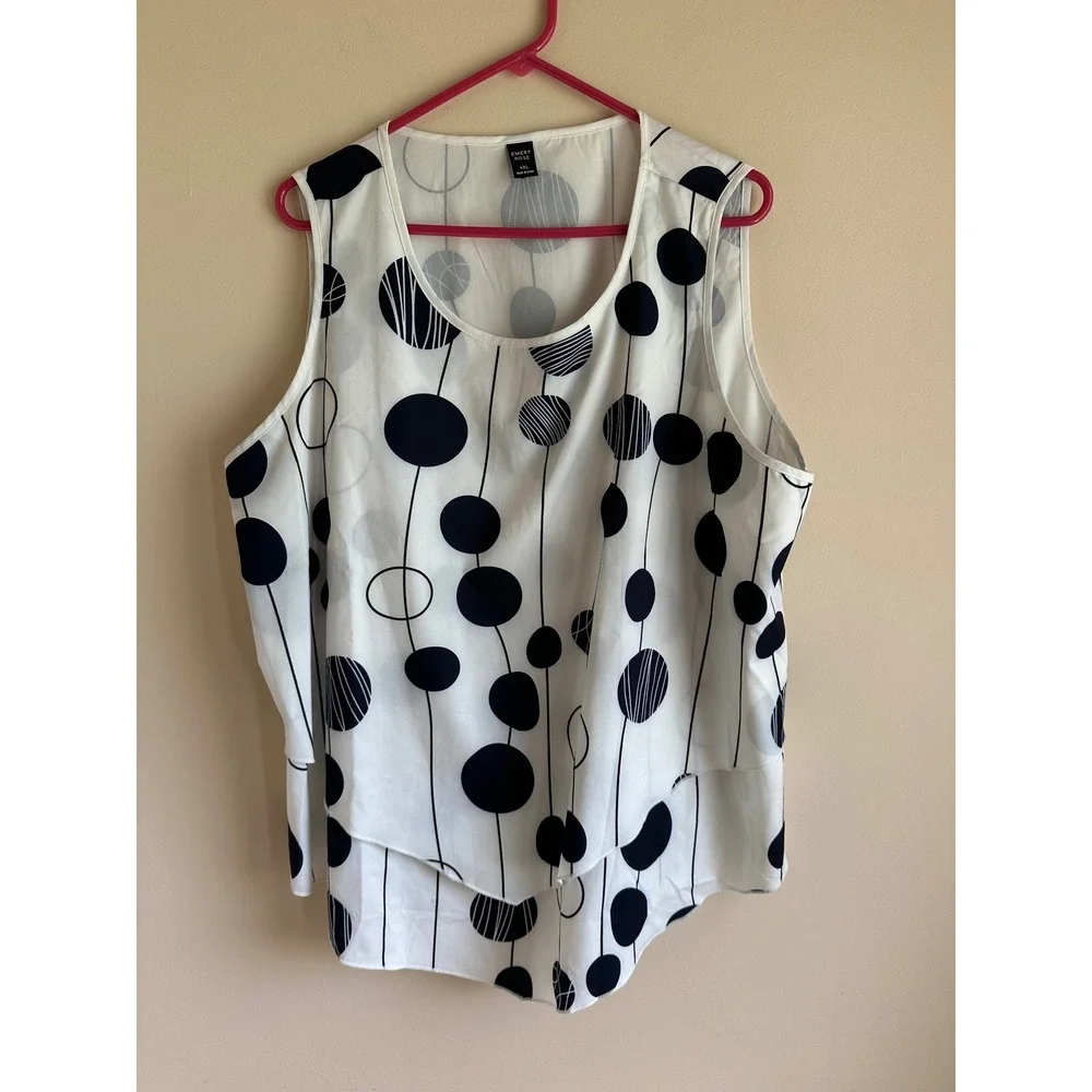 Emery Rose Womens 4XL Navy White Polka Dot Layered Top and Pants Set